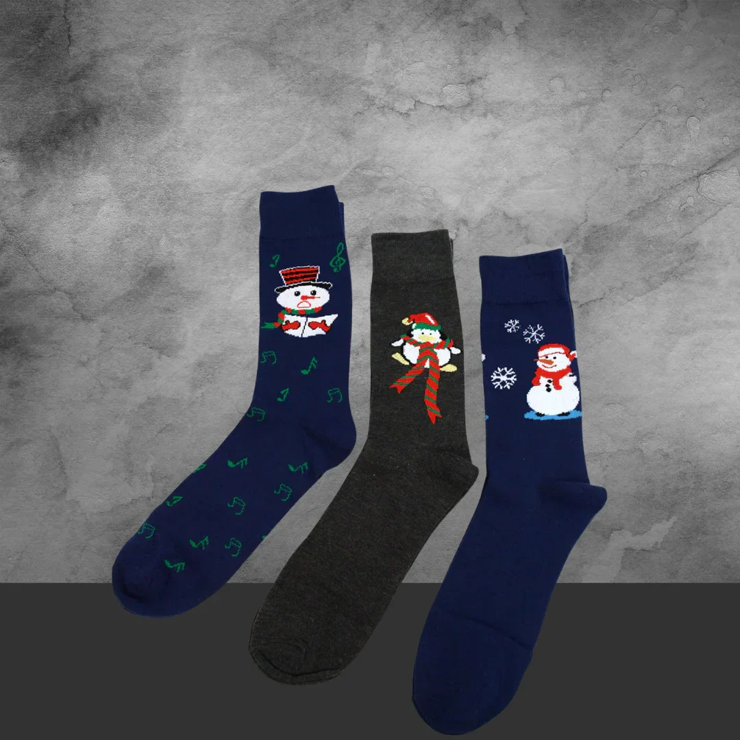 3 Pairs Pack Men's Christmas Snowman Crew Socks - Image 2