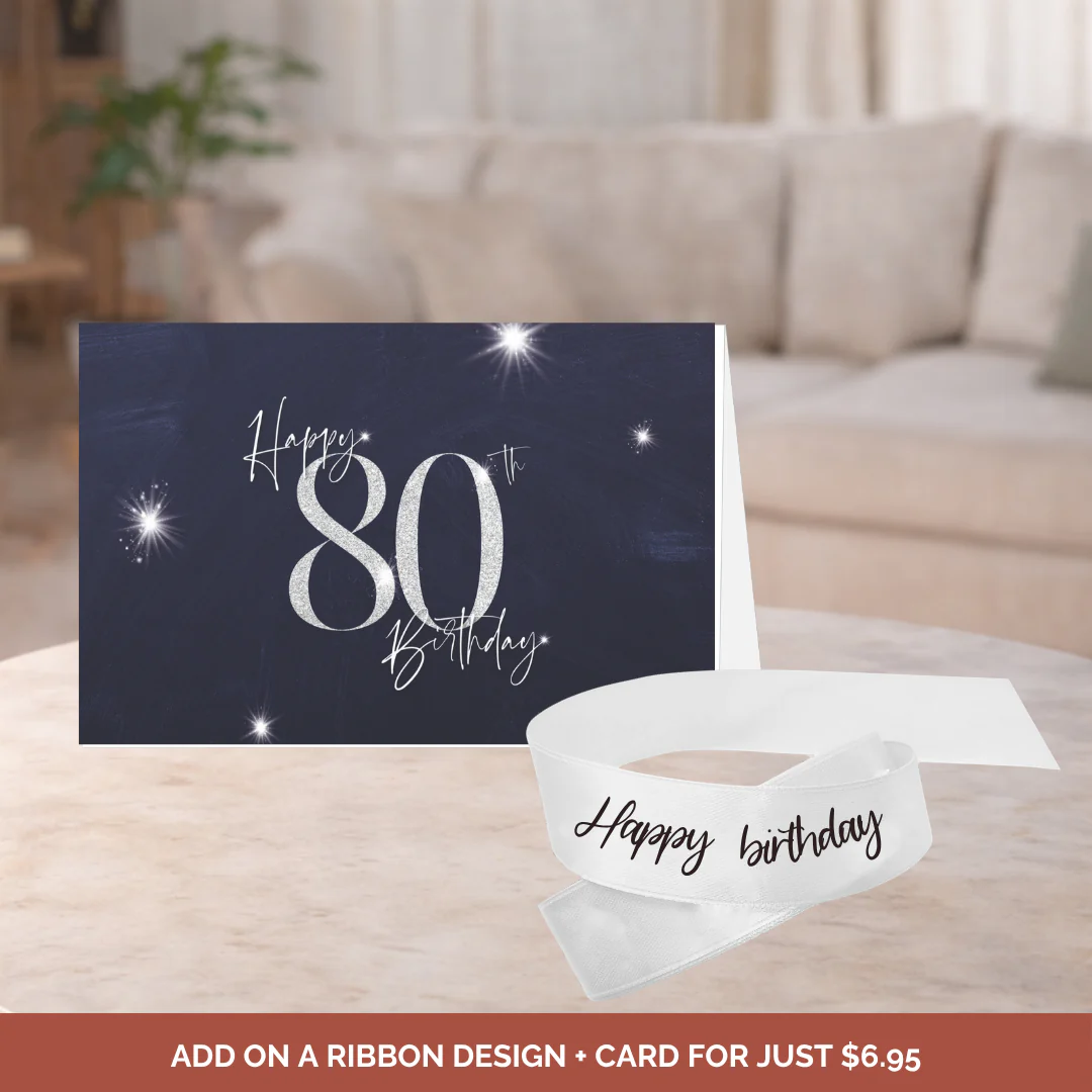 80th Birthday Card + Ribbon Bundle