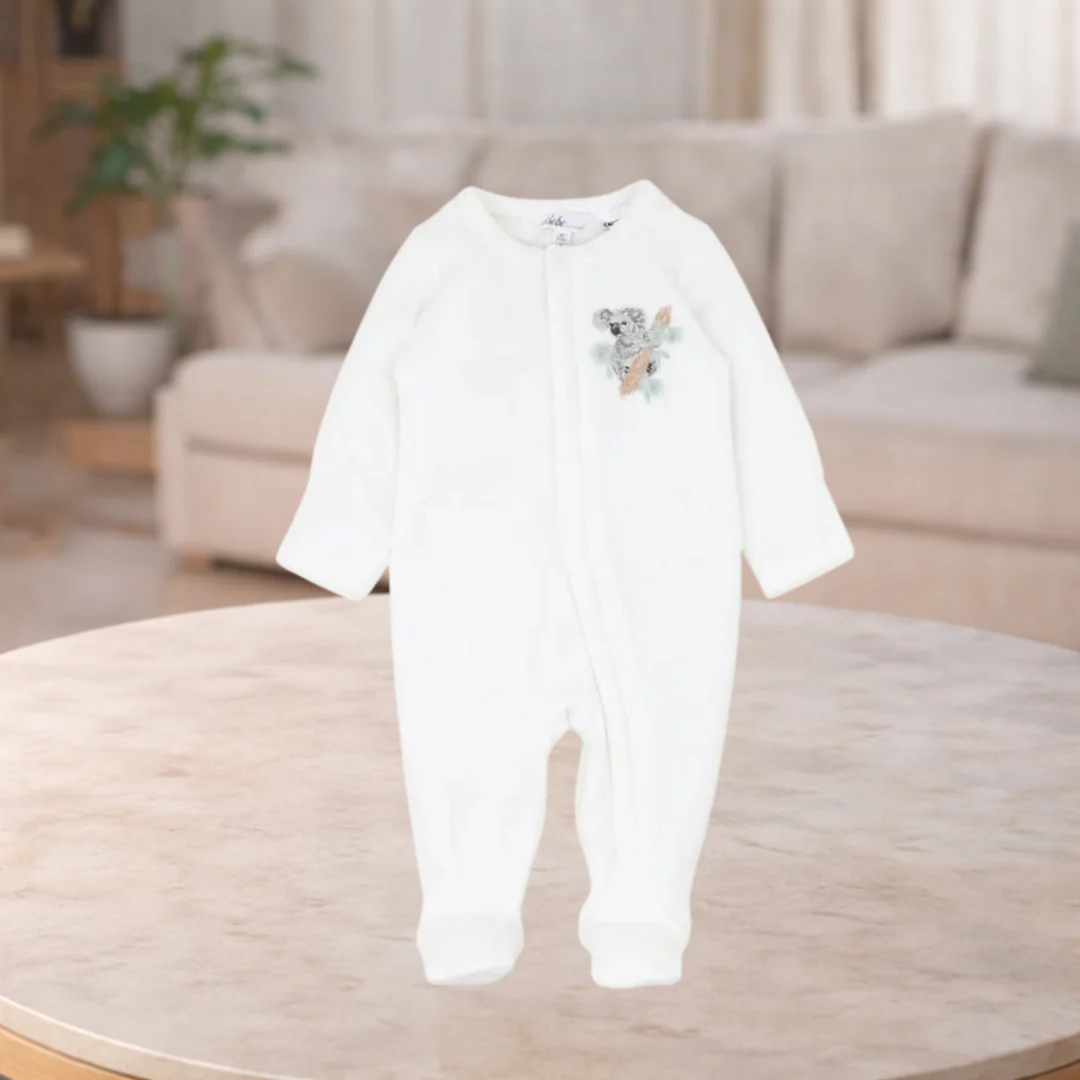 Bebe By Minihaha Charlie Koala Velour Zip Onesie Snow White