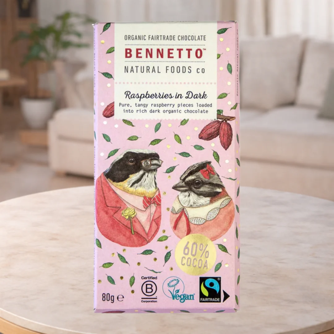 Bennetto Organic Raspberries in Dark Chocolate 100g