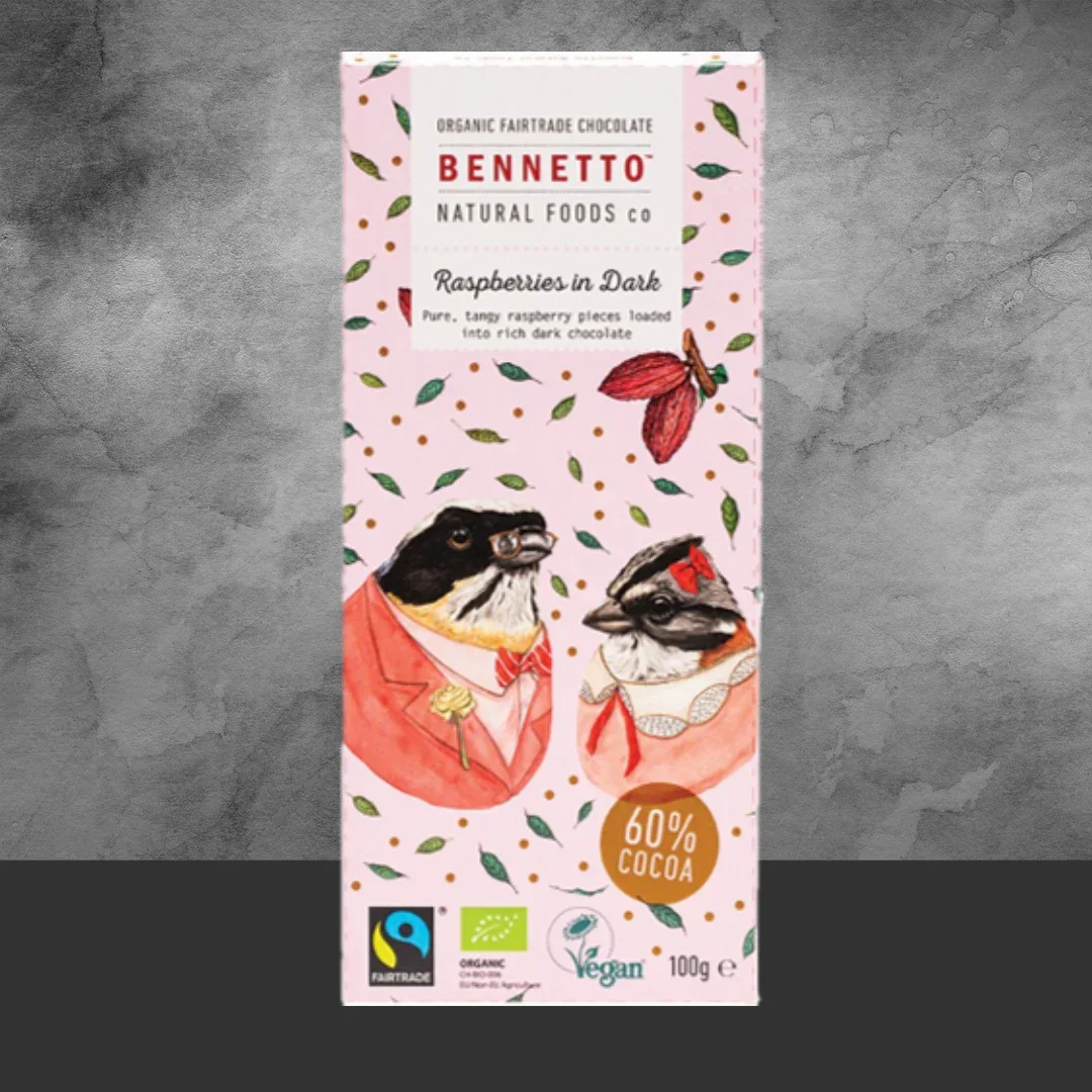 Bennetto Organic Raspberries in Dark Chocolate 100g - Image 2
