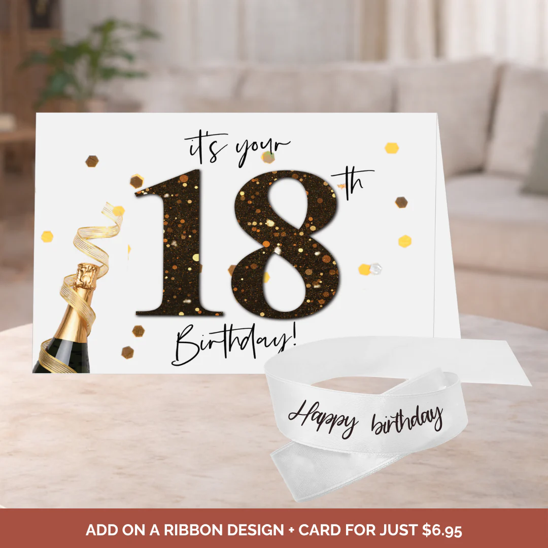 Birthday Bouquet Ribbon + 18th B'DayCard Bundle