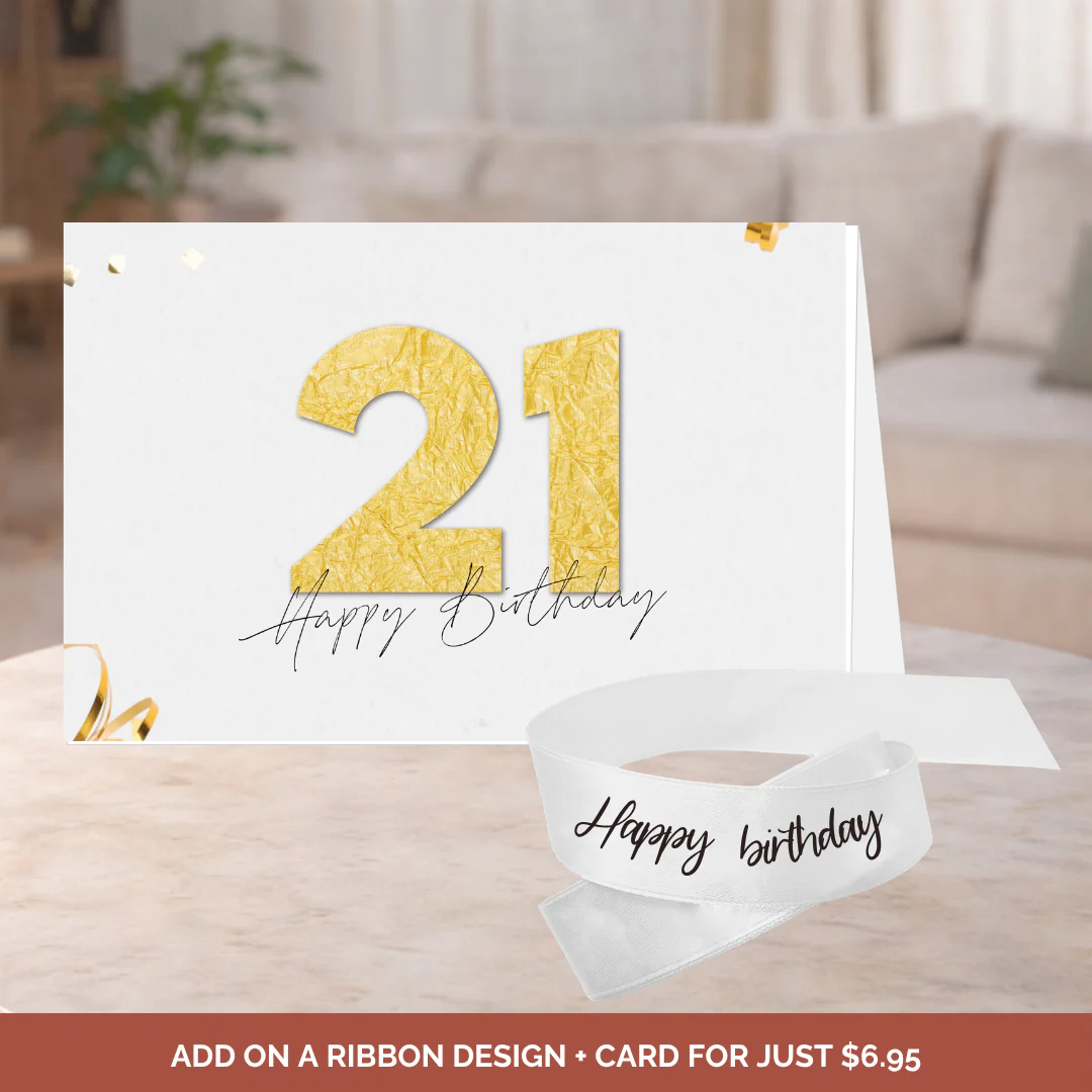 Birthday Bouquet Ribbon + 21st B'Day Card Bundle