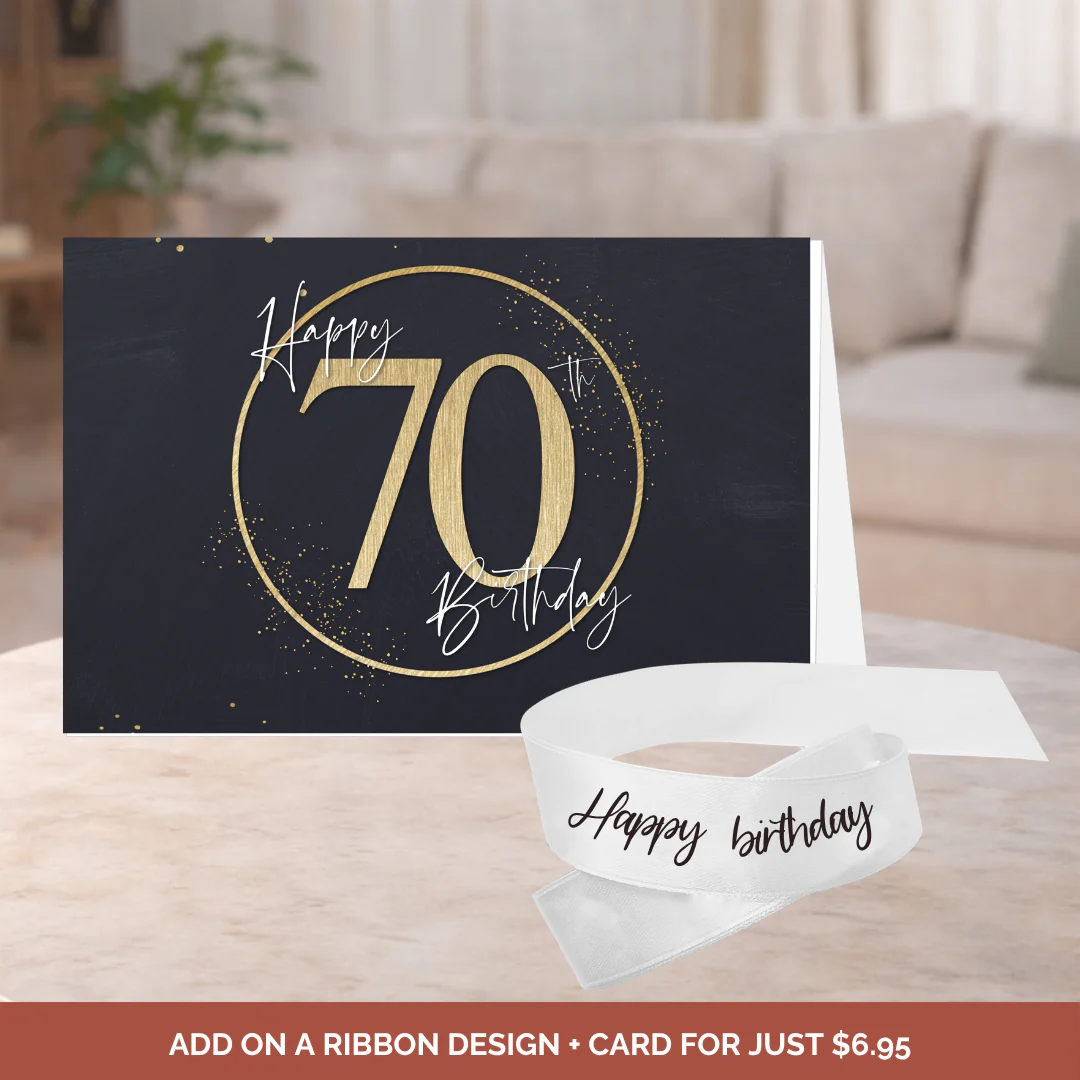 Birthday Bouquet Ribbon + 70th B'Day Card Bundle