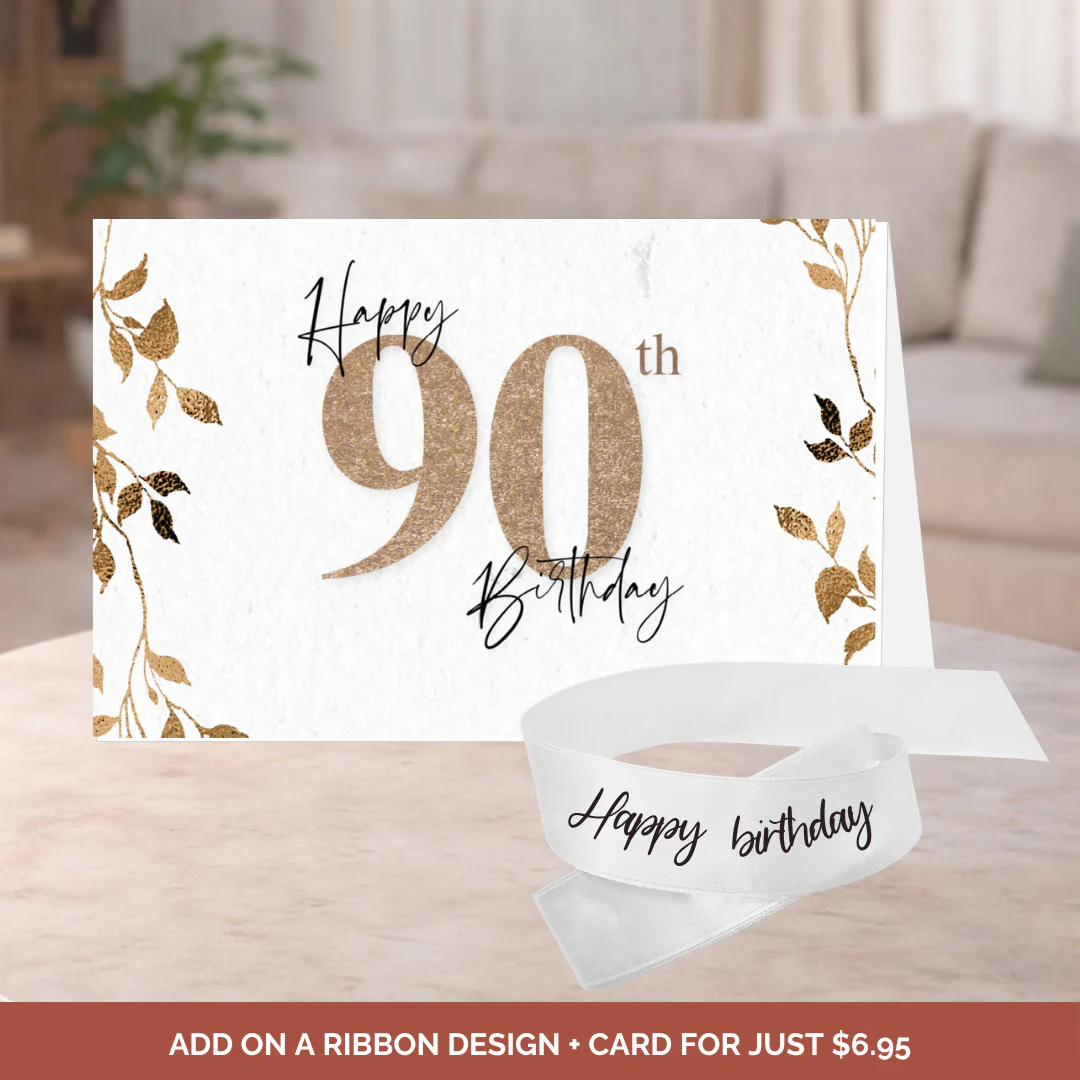 Birthday Bouquet Ribbon + 90th B'Day Card Bundle