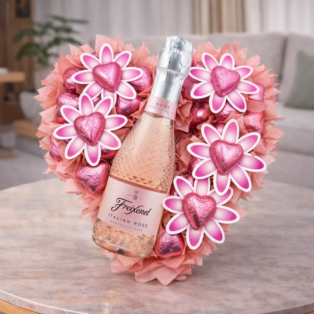 Bubbles & Heart Shaped Love Chocolate Bouquet