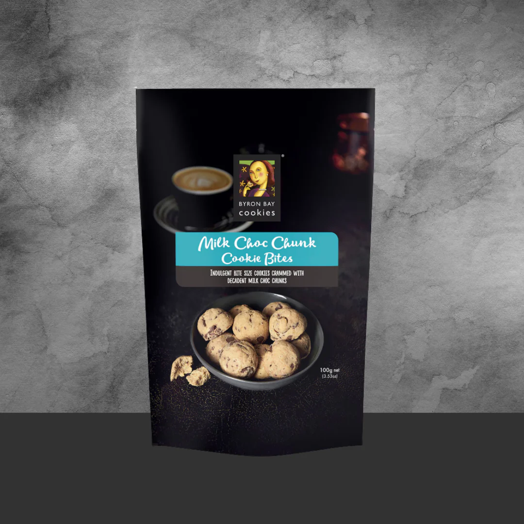 Byron Bay Cookies Gf Milk Choc Chunk Bites Cookie Pouch 100g - Image 2