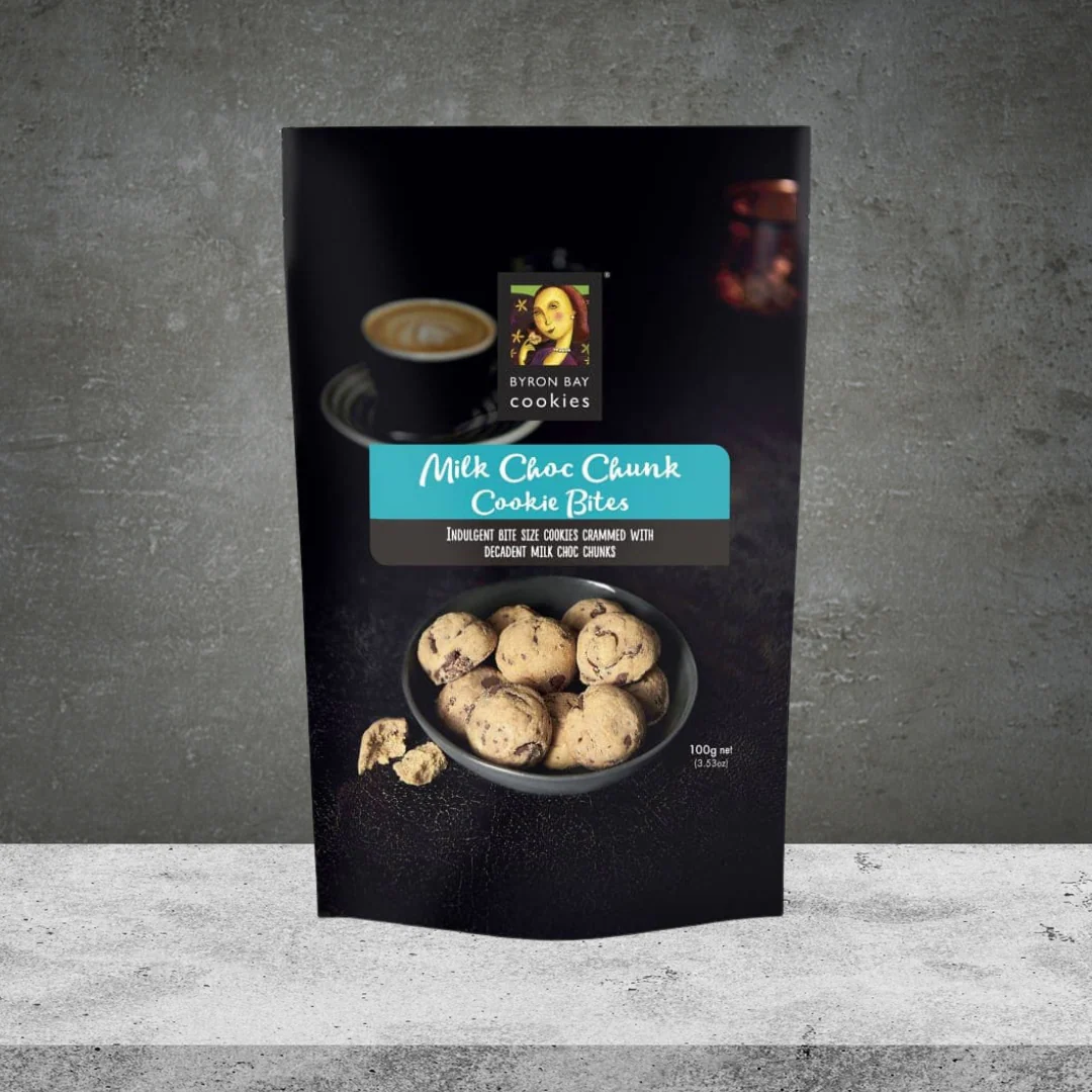Byron Bay Cookies Milk Choc Chunk Bites Cookie Pouch 100g - Image 2
