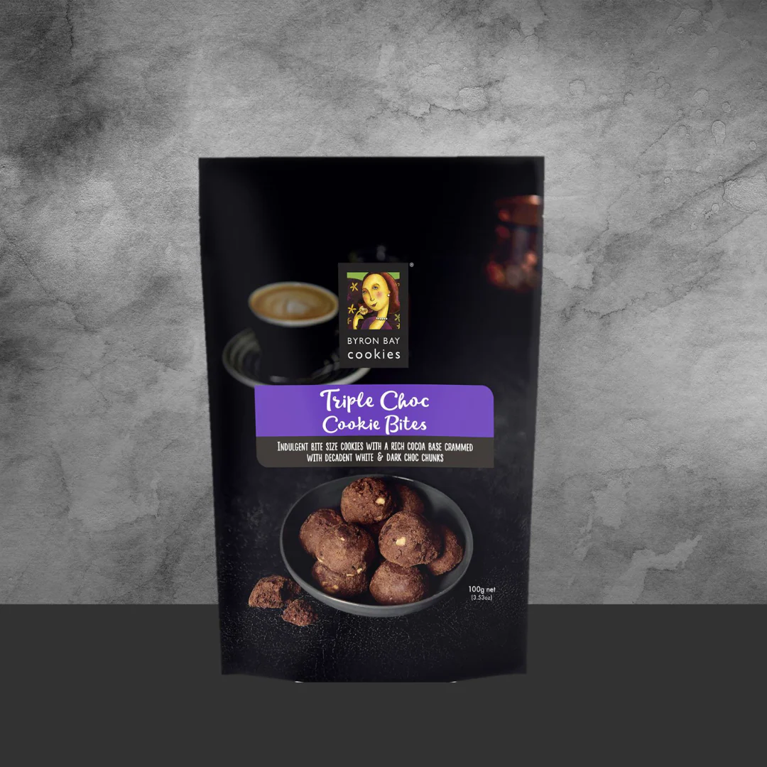 Byron Bay Cookies Triple Choc Bites Cookie Pouch 100g - Image 2