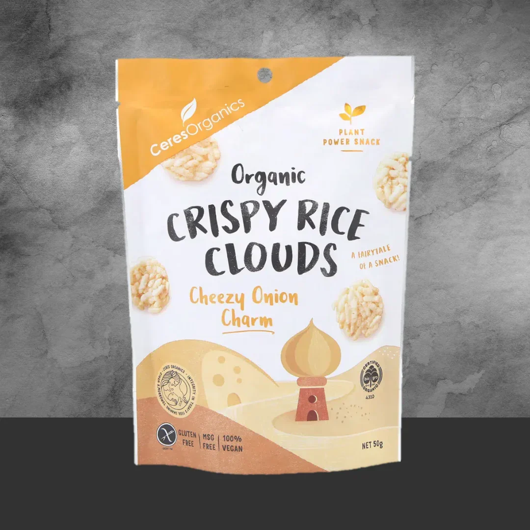 Ceres Organics Cheezy Onion Crispy Rice Clouds 50g - Image 2