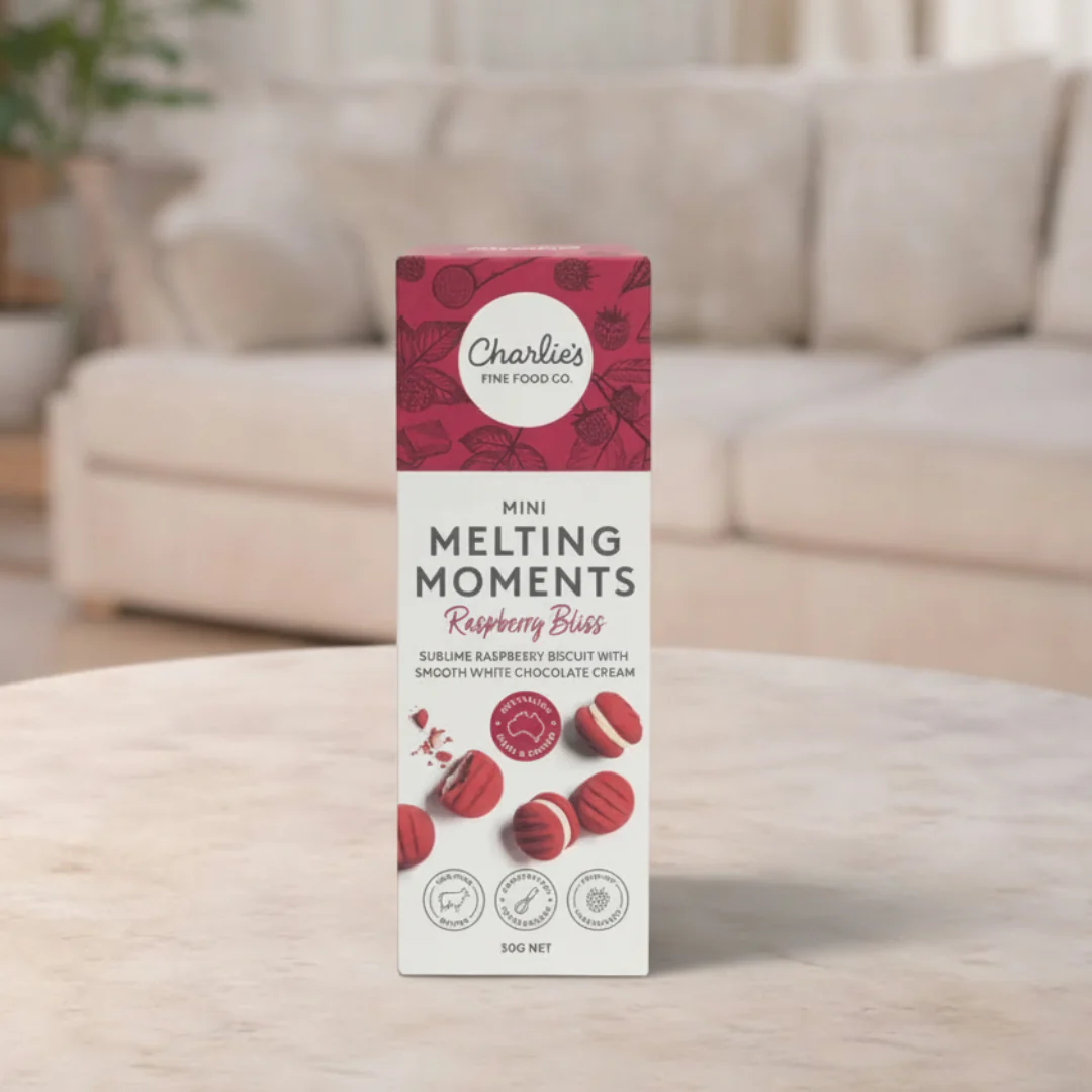 Charlie's Cookies Mini Raspberry White Choc Melting Moments 50g