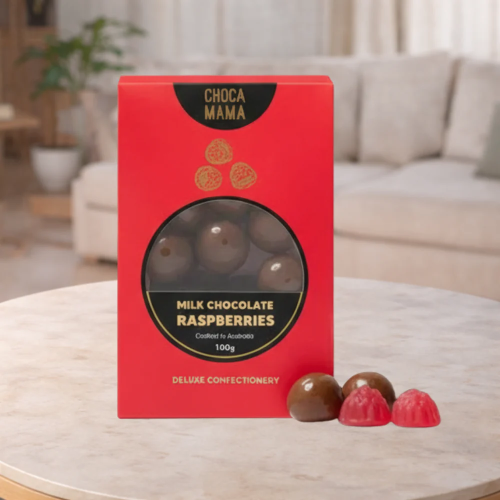 Chocamama Milk Chocolate Raspberries 100g