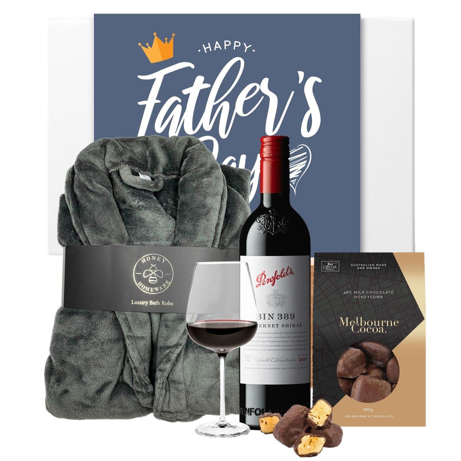 Dad's Plush Bath Robe & Shiraz 389 Hamper