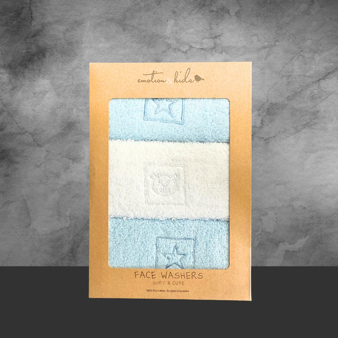 Emotion & Kids Blue Stars & Teddy Facewasher 3 Pack - Image 2