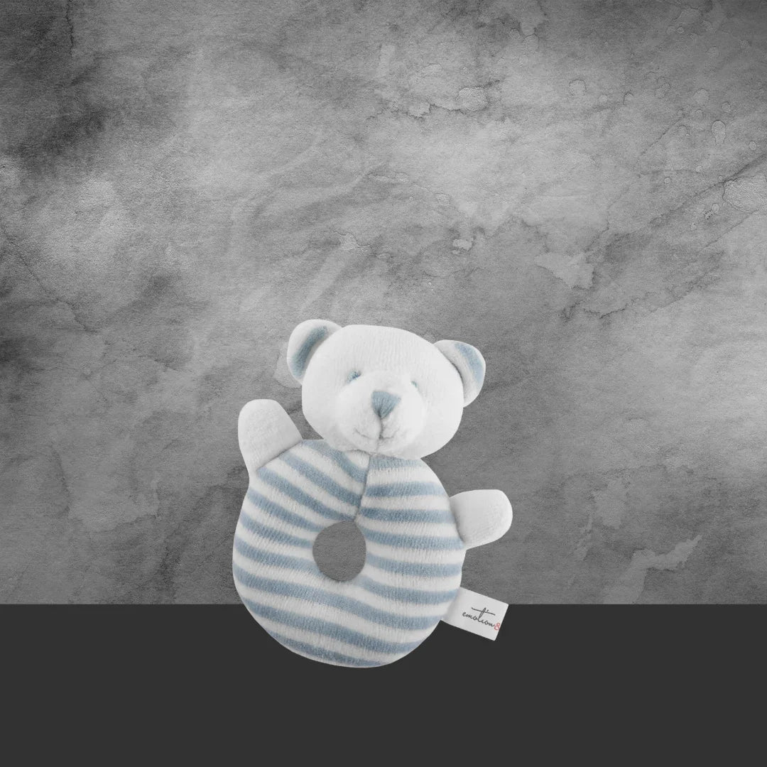 Emotion & Kids White and Blue Stripe Bear Rattle - Image 2