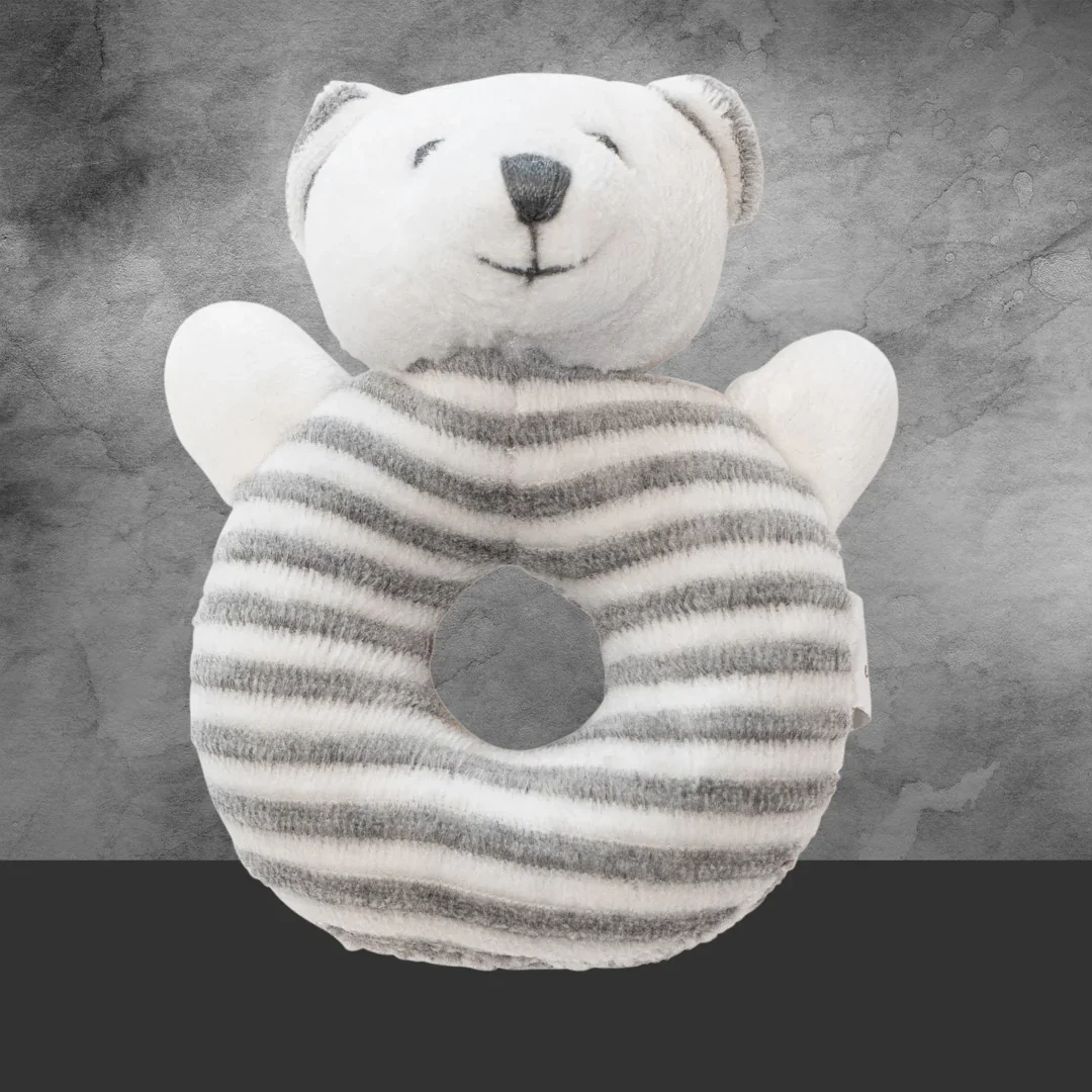 Emotion & Kids White And Grey Stripe Bear Rattle - Image 2
