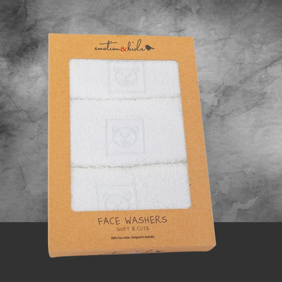 Emotion & Kids White Teddy Bear Face Washers 3 Pack - Image 2