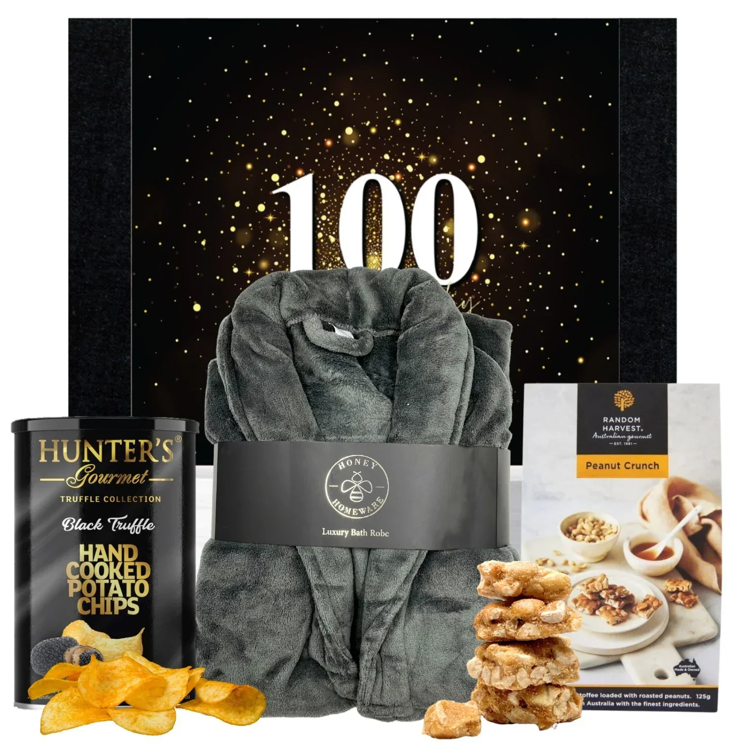 Happy 100th Plush Bathrobe & Snacks Hamper - Image 3
