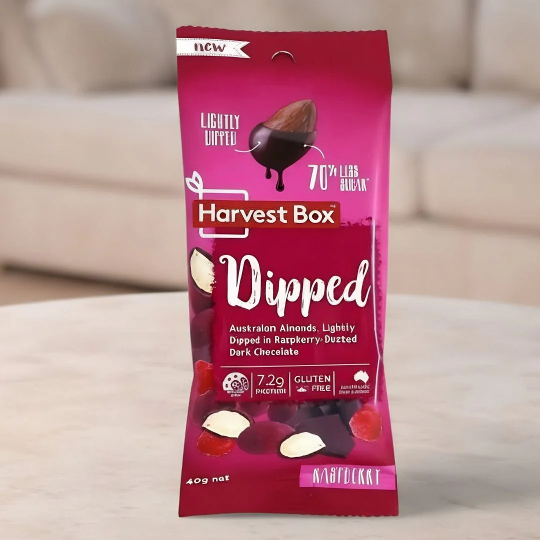 Harvest Box Dipped Raspberry Dark Choc Almonds 40g
