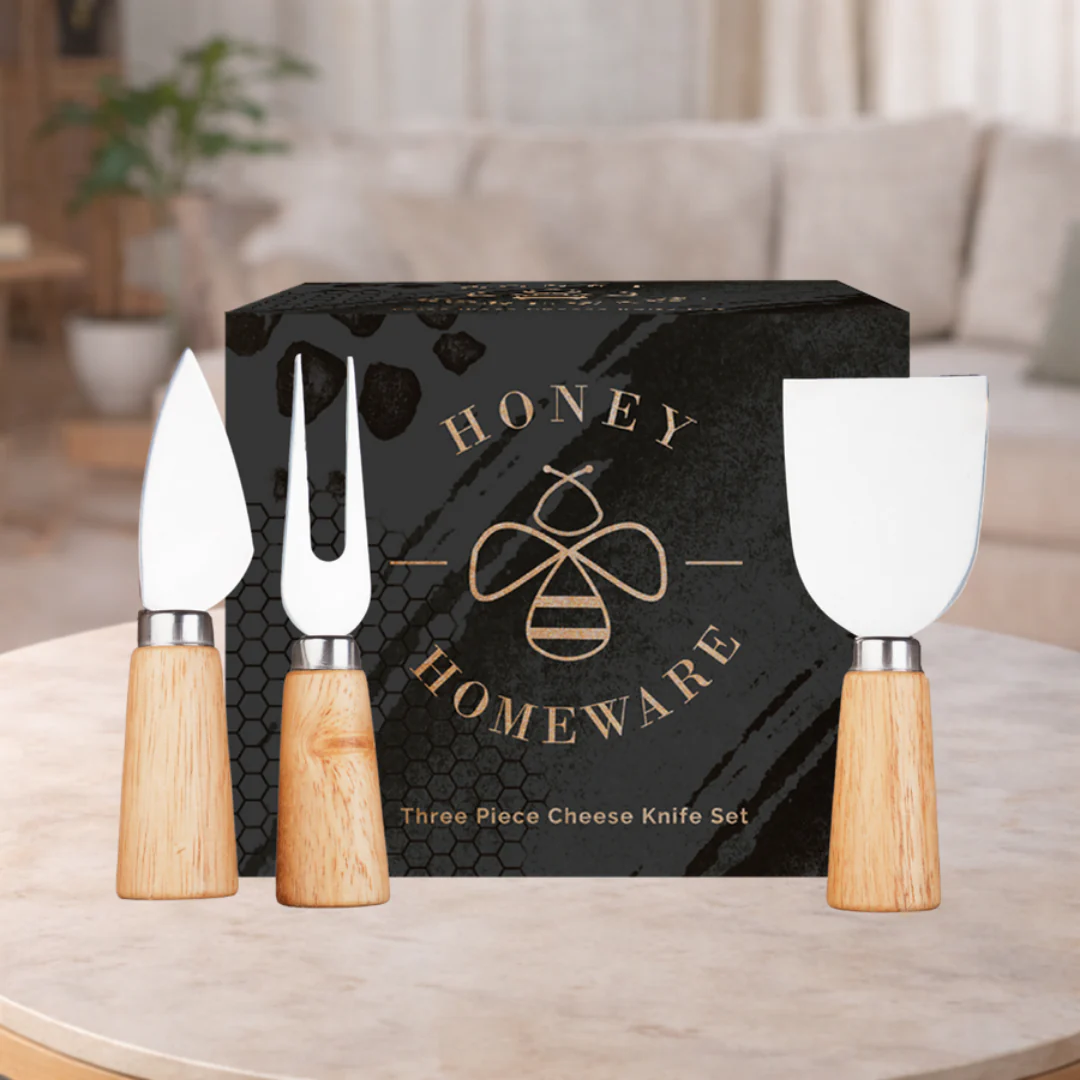 Honey Homeware 3 Piece Cheeseboard Set with Cheese Knives