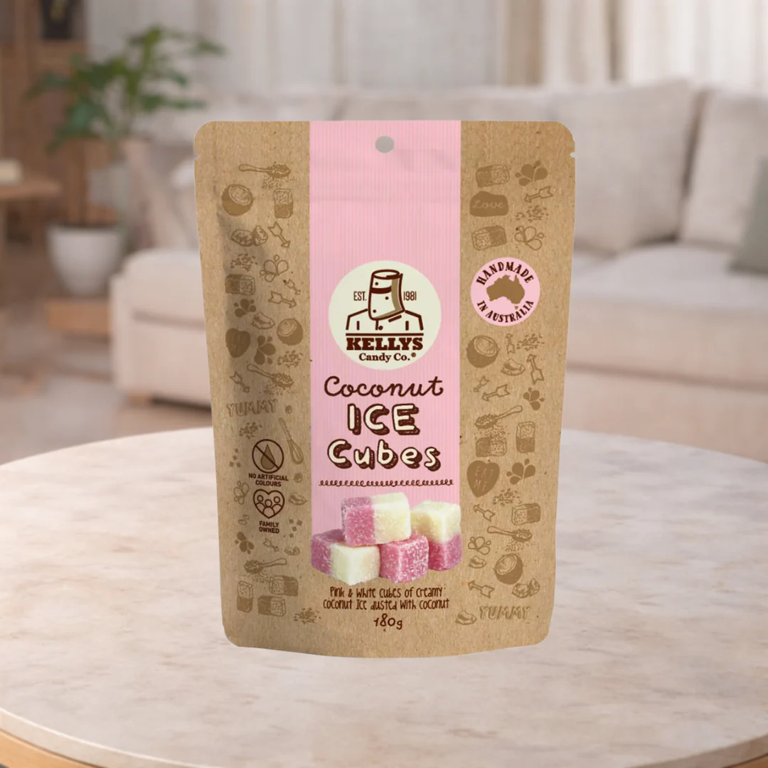KELLY'S CANDY CO DUSTED COCONUT ICE CUBES 90G