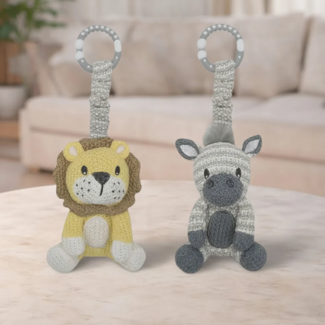 Living Textile 2 Pk Stroller Toys - Zebra & Lion