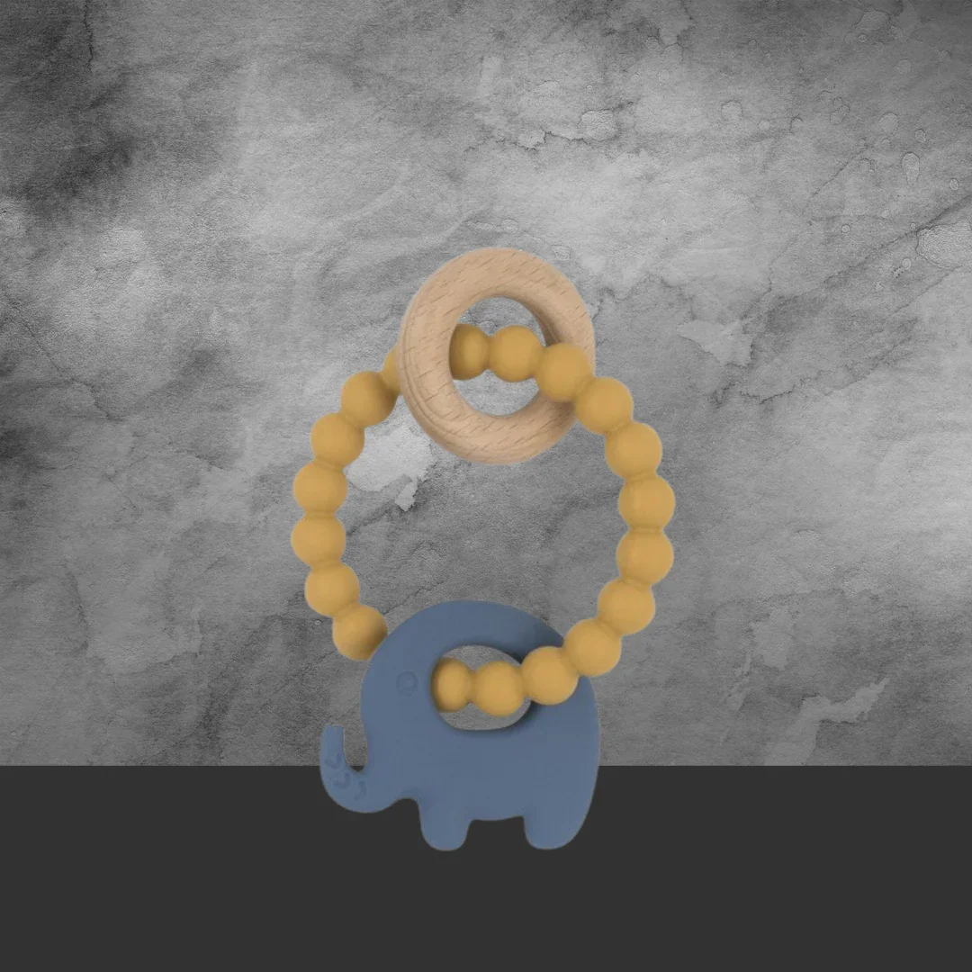 Living Textiles Silicone Elephant Teether Ring - Steel Blue - Image 2