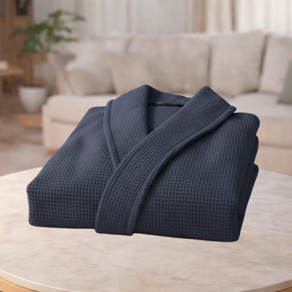 Men's Long Waffle Blue Robe