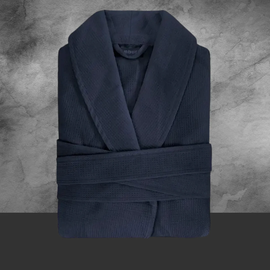 Men's Long Waffle Blue Robe - Image 2