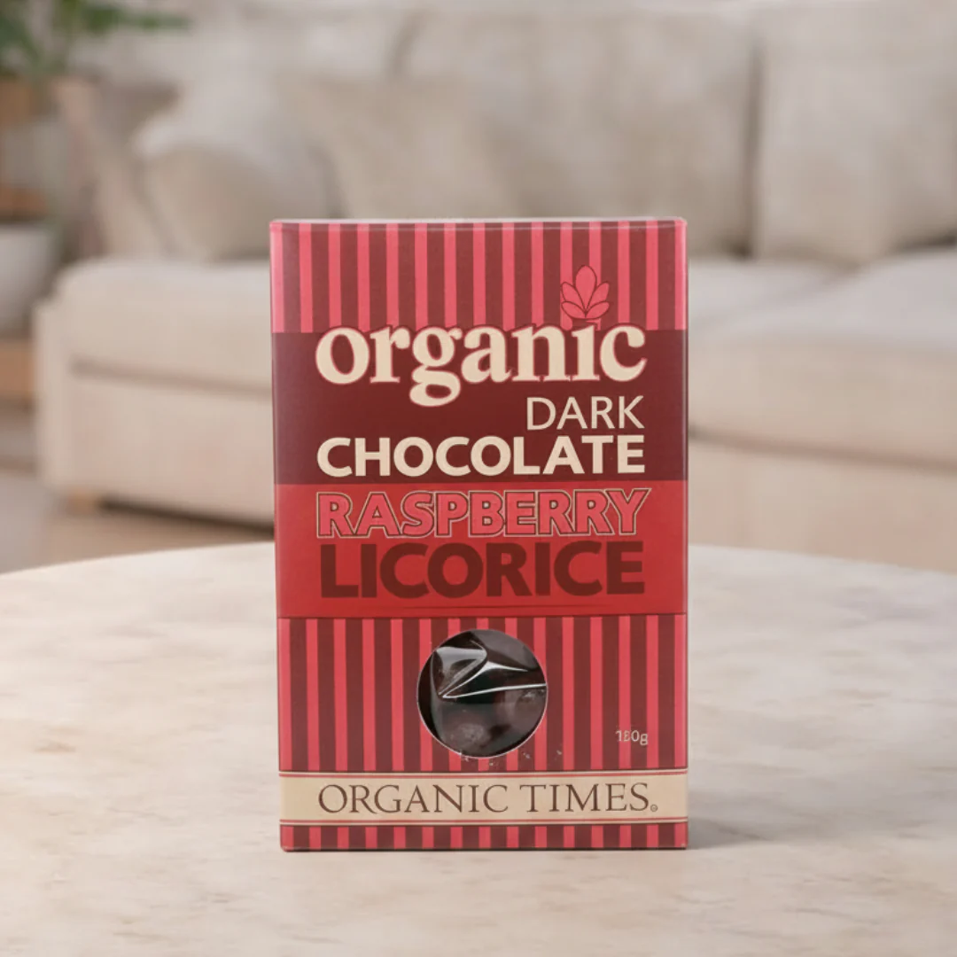 Organic Times Dark Chocolate Raspberry Licorice 150g