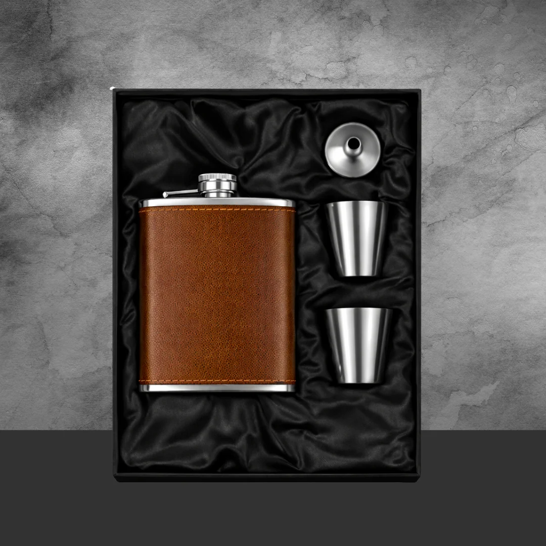 Portable Pocket Hip Flask Black Set - Image 2
