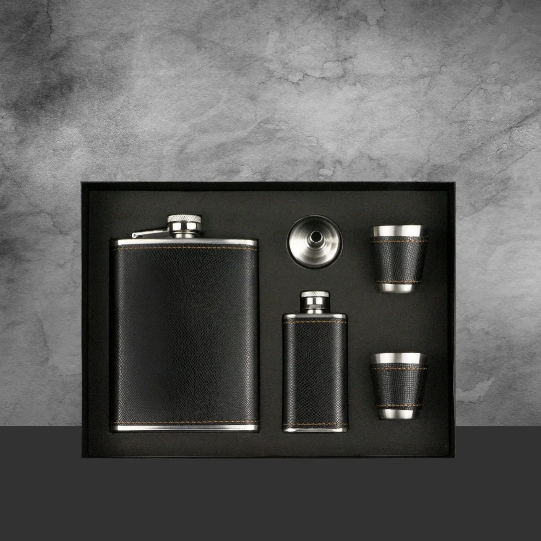 Portable Pocket Hip Flask Brown Set - Image 2