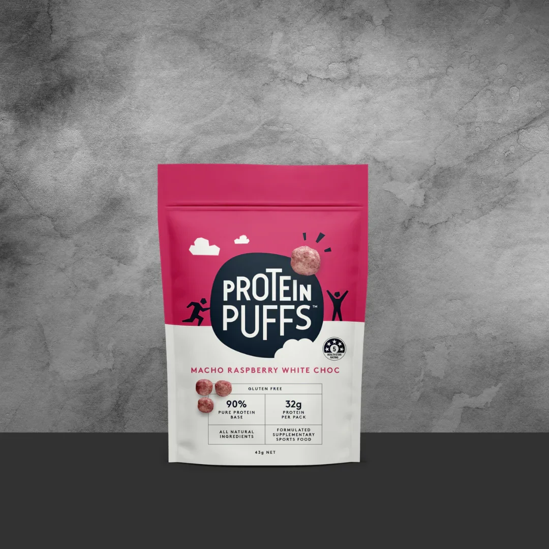 Protein Puffs Macho Raspberry & White Chocolate 43g - Image 2
