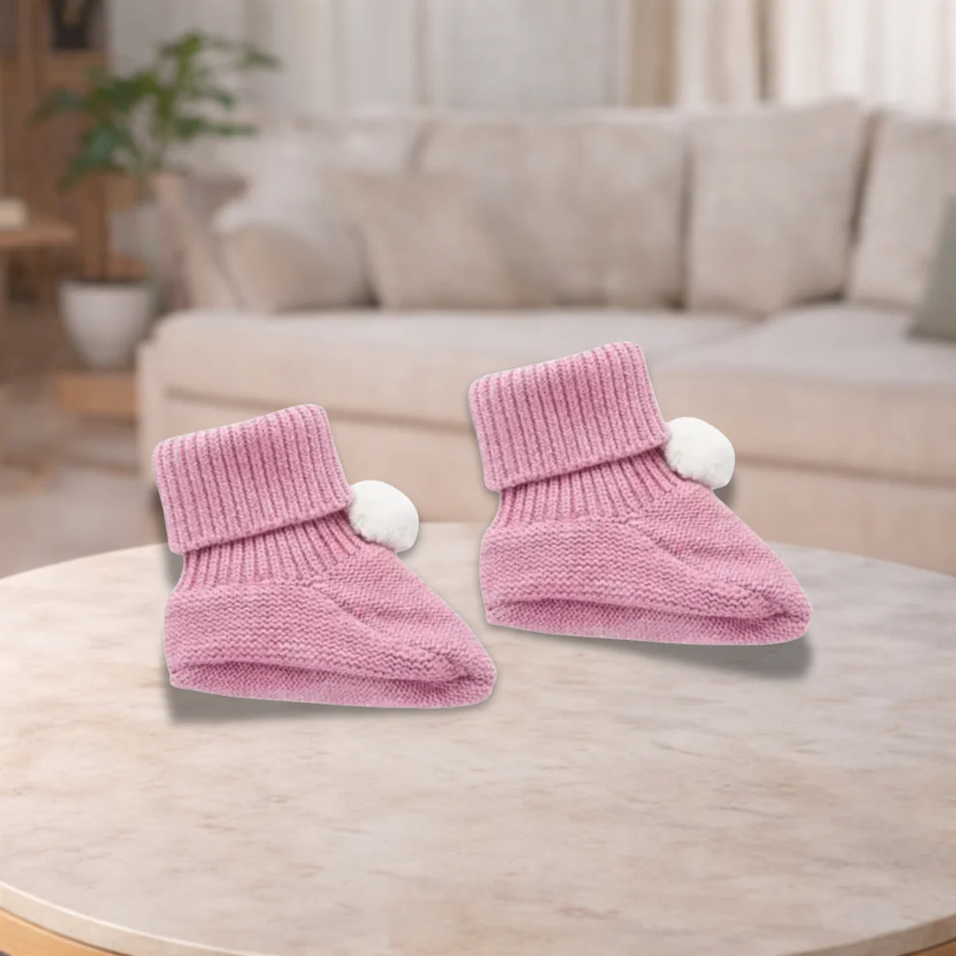 Pure Baby Beetroot Pom Pom Booties
