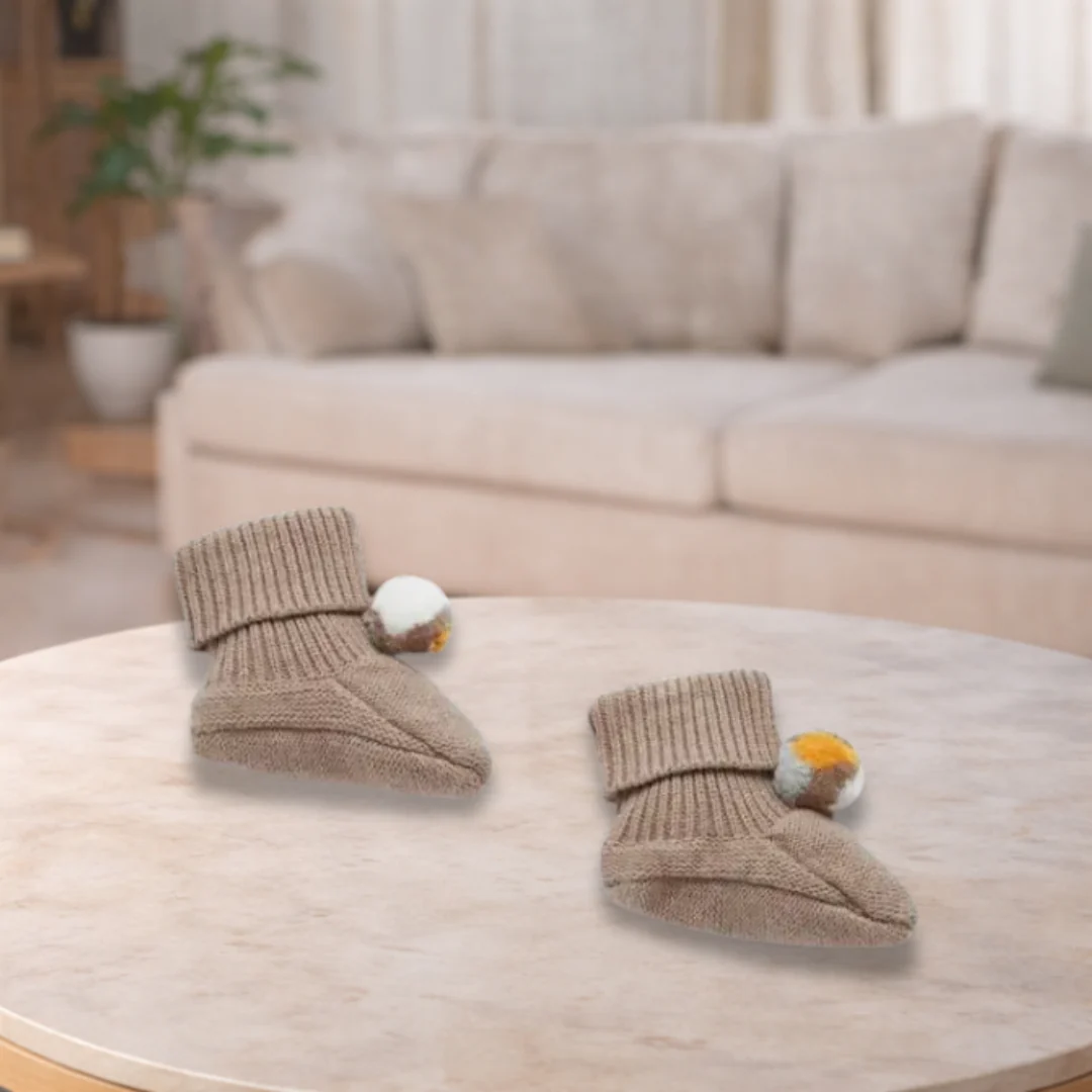 Pure Baby Cinnamon Pom Pom Booties