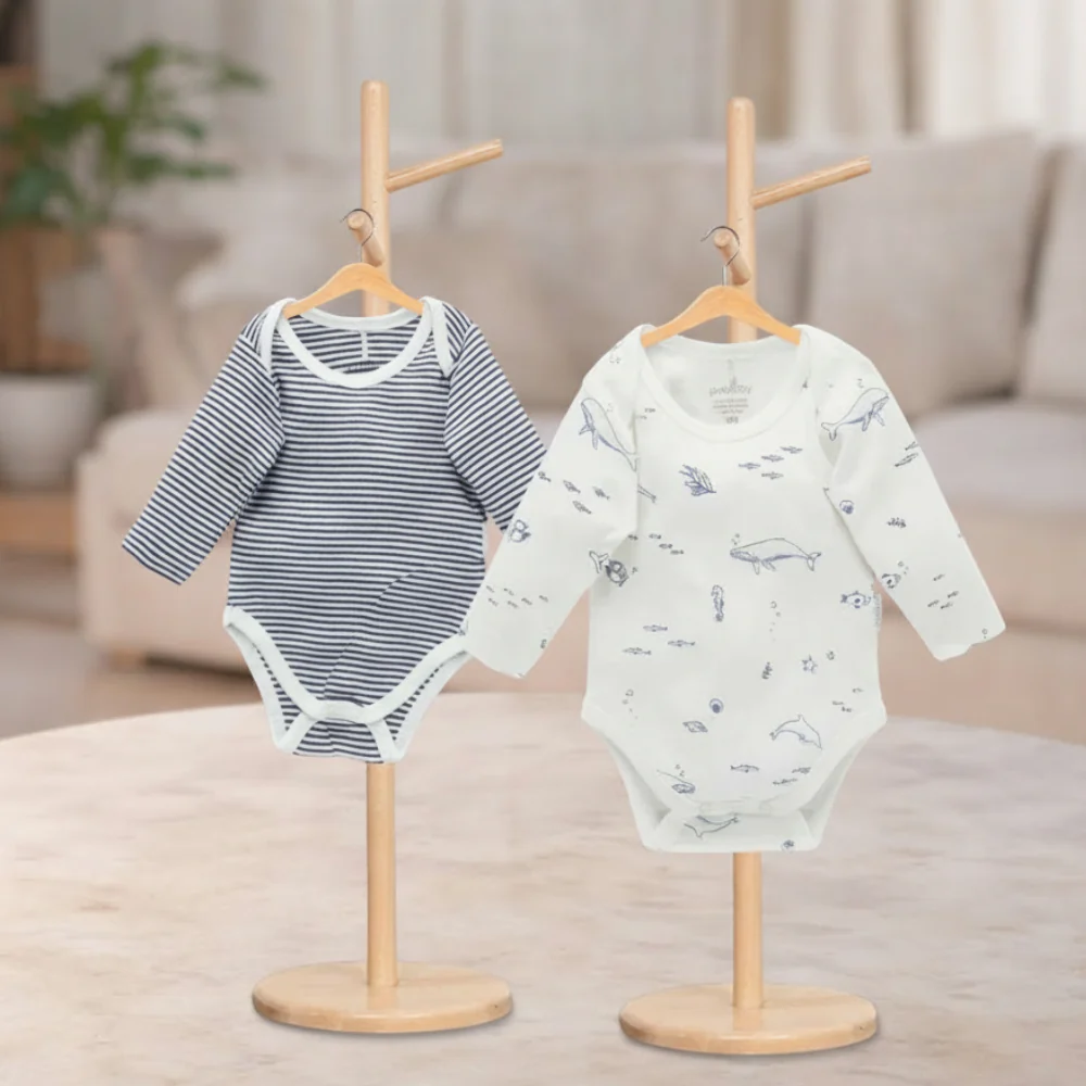 Pure Baby Easy Neck L/s Bodysuit Vanilla Nautical 2 Pack