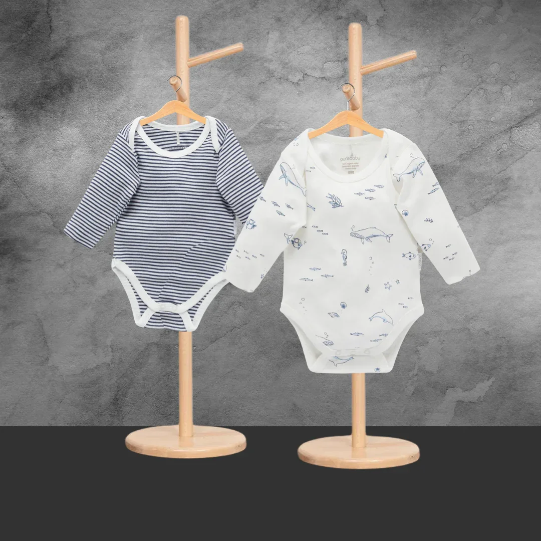 Pure Baby Easy Neck L/s Bodysuit Vanilla Nautical 2 Pack - Image 2