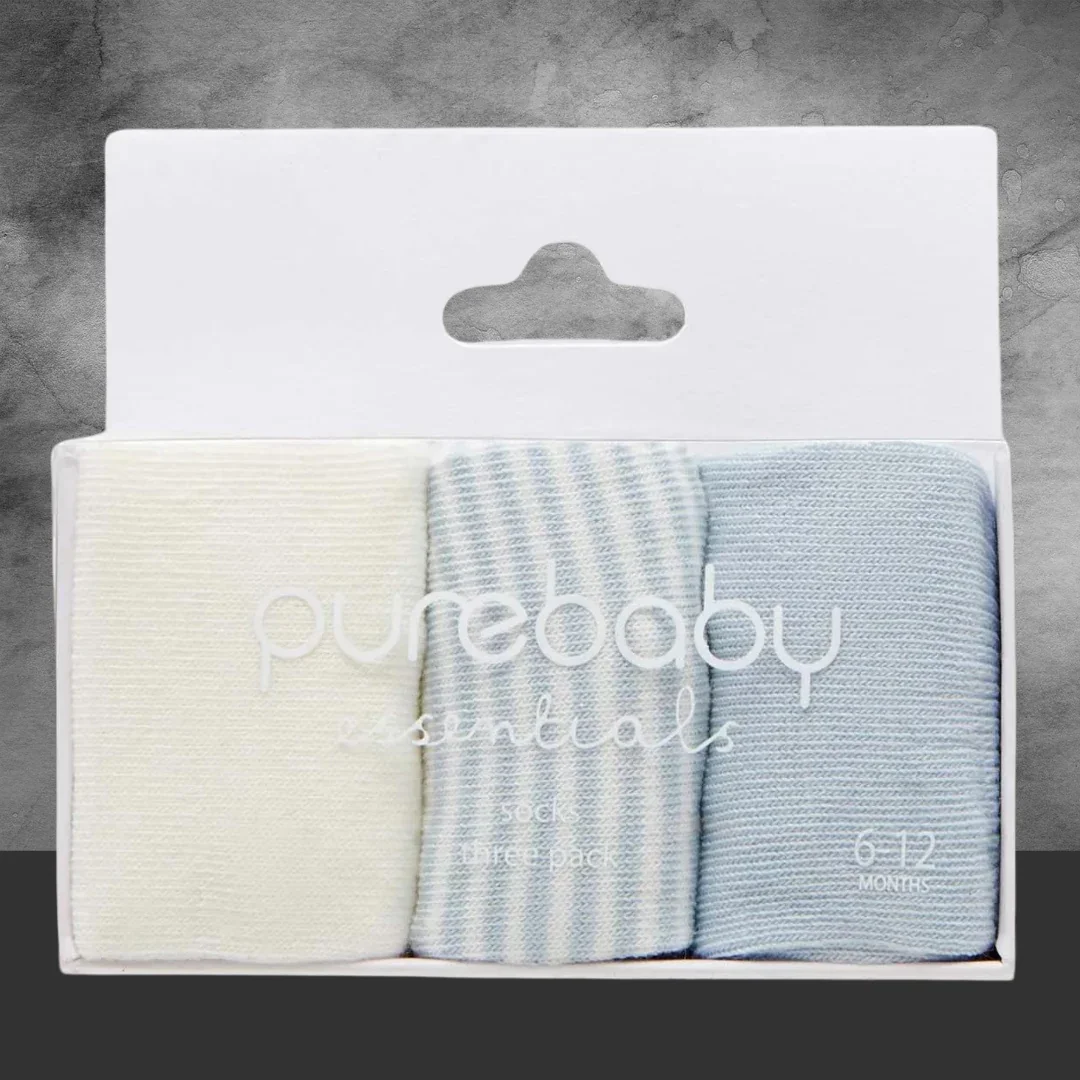 PURE BABY ESSENTIALS BLUE SOCKS 3 PACK - Image 2