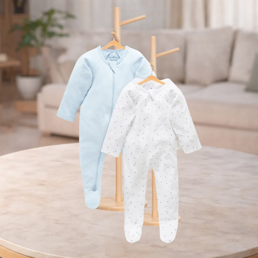 Pure Baby Essentials Blue Spot & Stripe Zip Growsuit 2 Pack