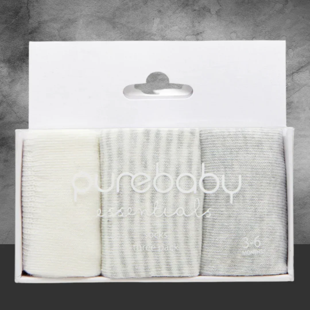 PURE BABY ESSENTIALS GREY SOCKS 3 PACK - Image 2