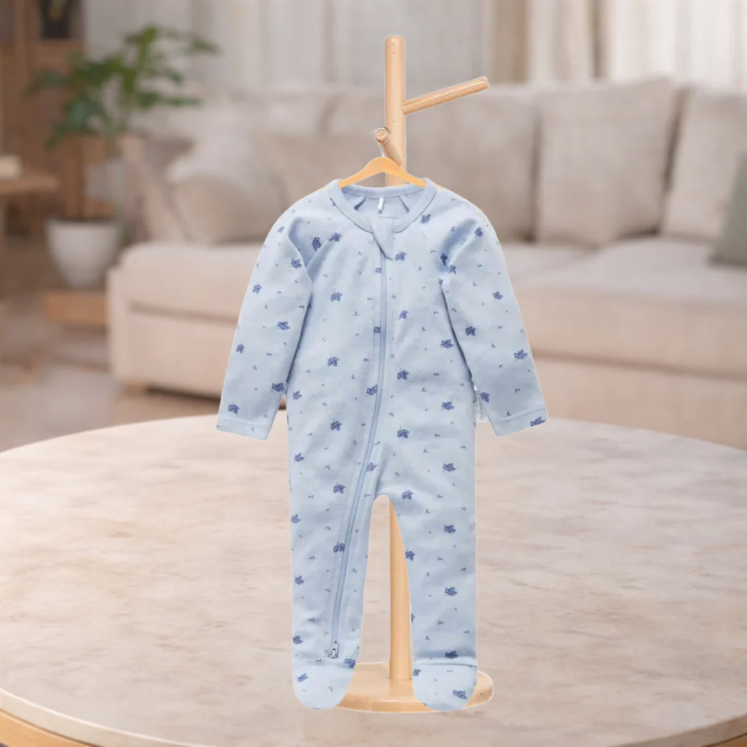 Pure Baby Essentials Pale Blue Leaf Zip Growsuit - Sizes 000 or 00