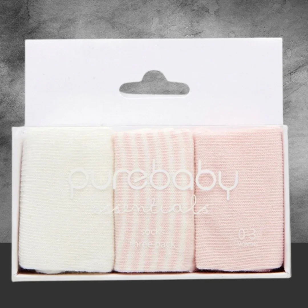 PURE BABY ESSENTIALS PINK SOCKS 3 PACK - Image 2