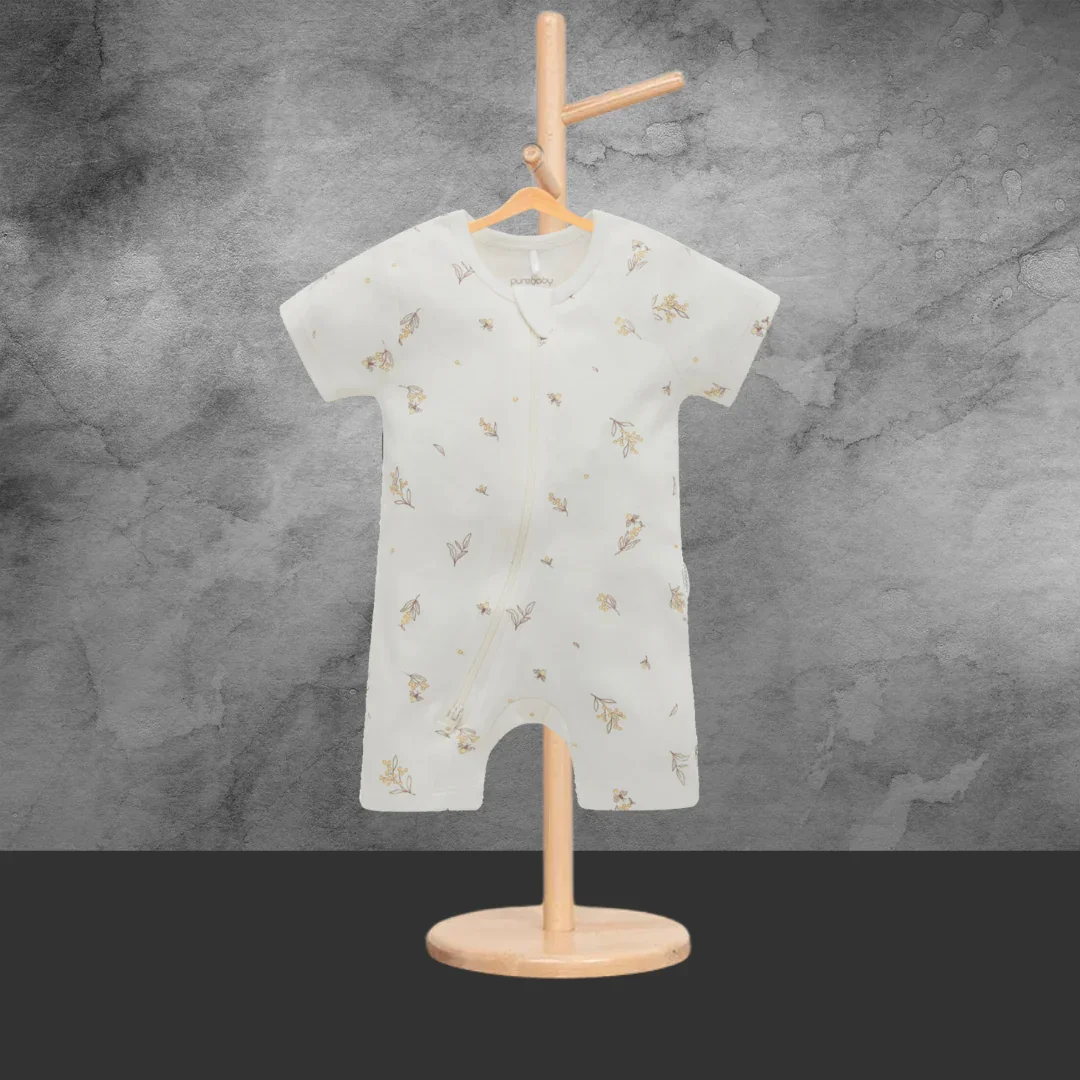 Pure Baby Essentials Vanilla Wattle Bee Short Zip Growsuit