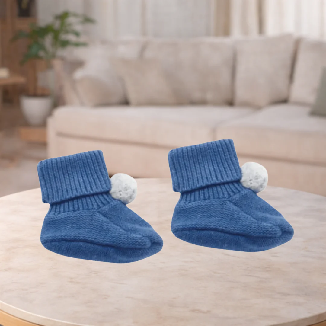 Pure Baby Indigo Pom Pom Booties
