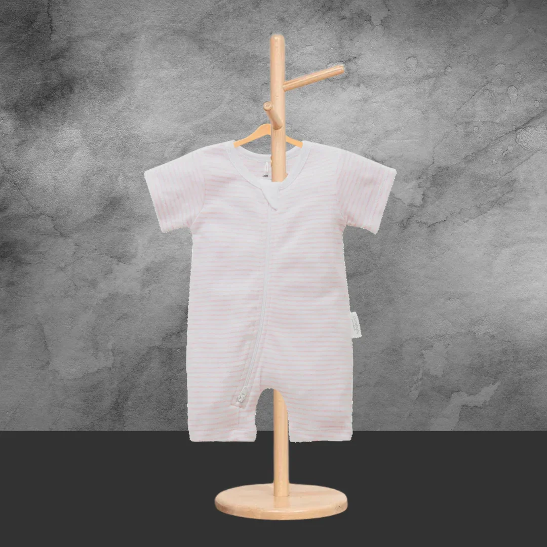 Pure Baby Organic Pink Stripe Short Growsuit - Sizes 000 or 00 - Image 2