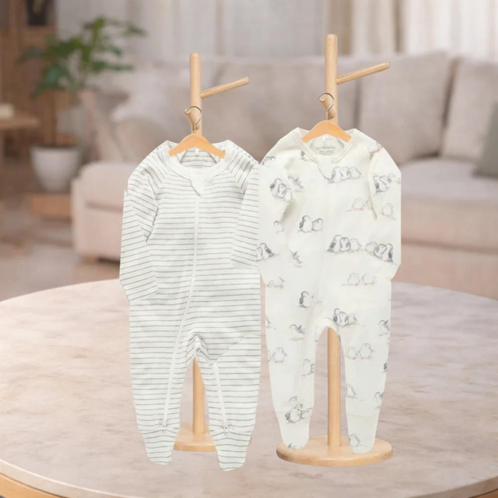 Pure Baby penguin print grow suit 2 pack