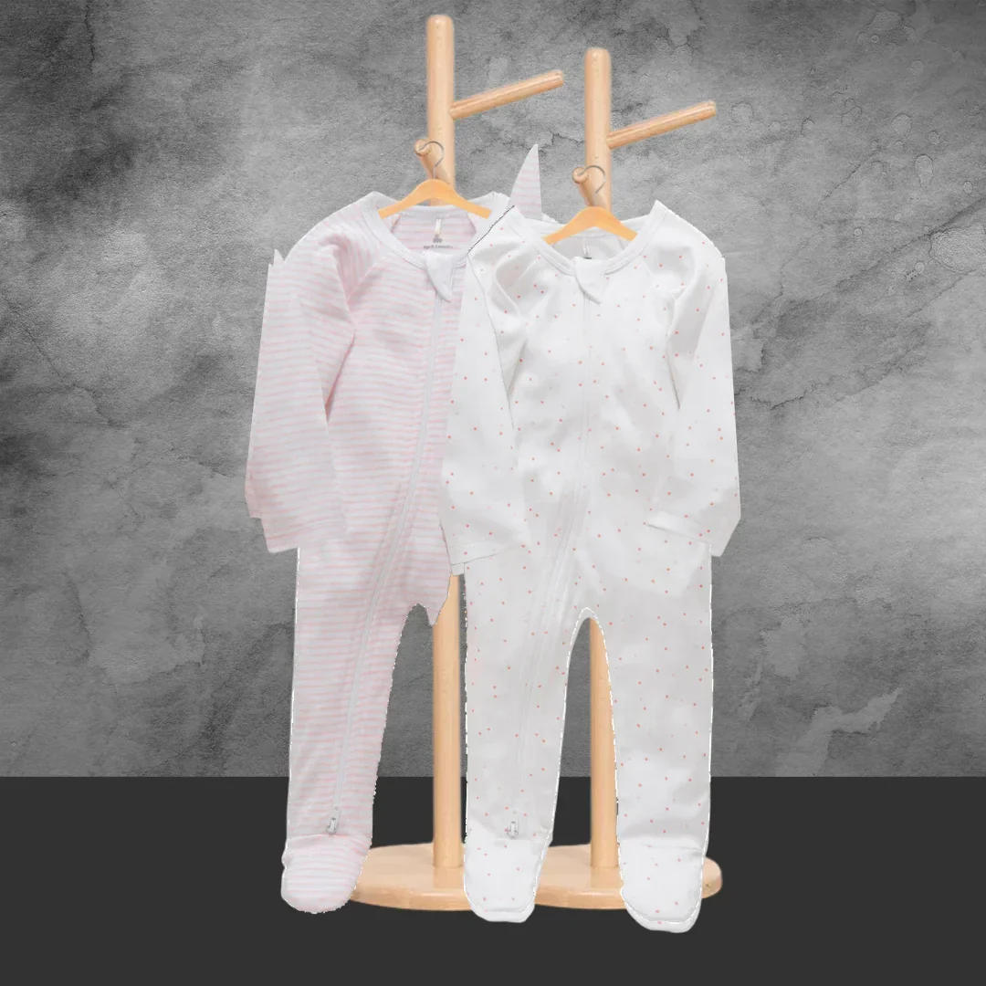 Pure Baby Pink Spot & Stripe Zip Growsuit 2 Pack - Image 2