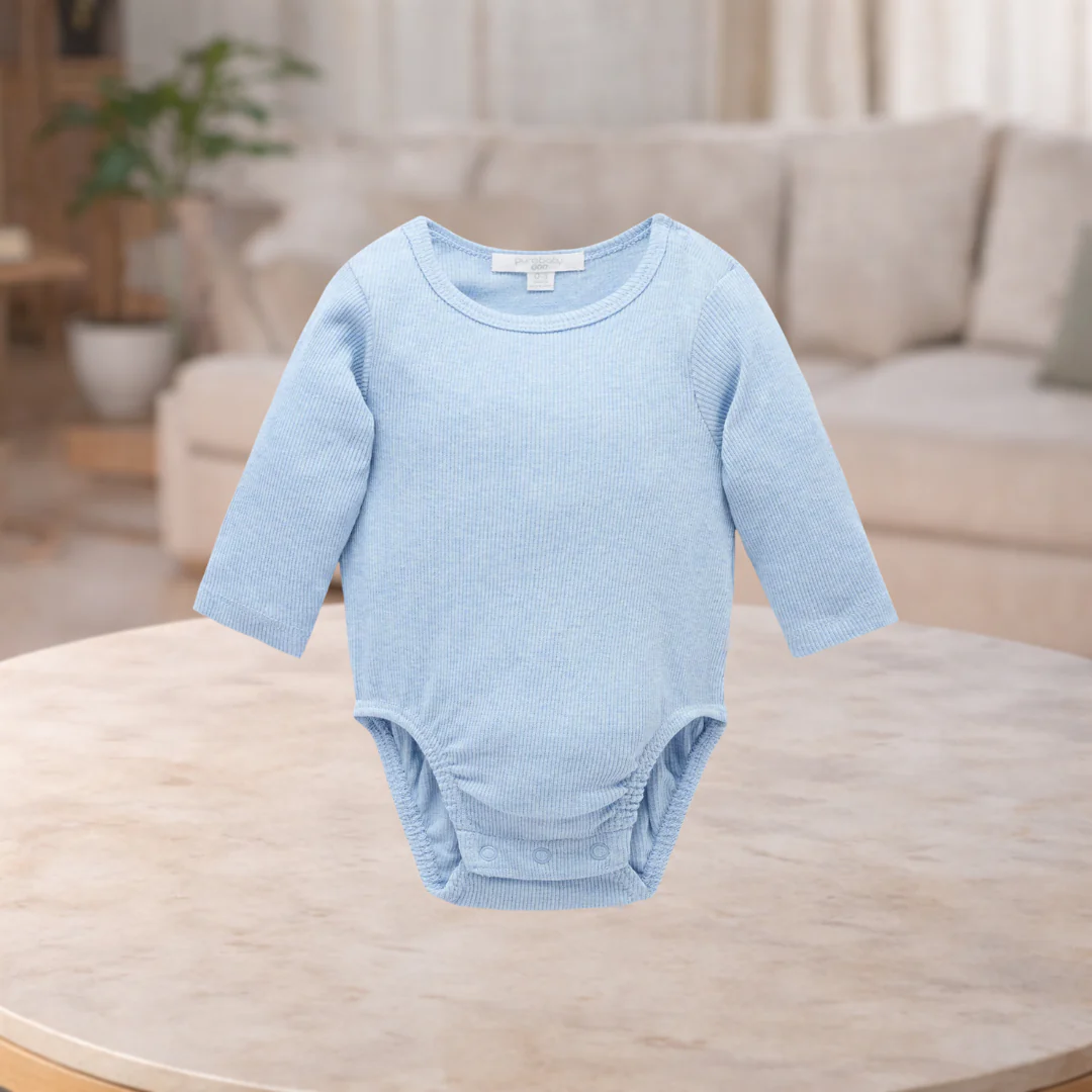 Pure Baby Rib S/Slv Bodysuit Aqua Marine