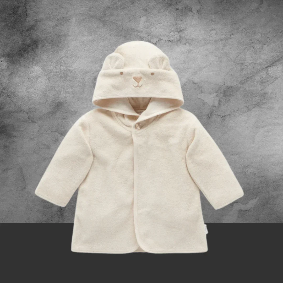 Pure Baby Wheat Melange Bear Hooded Batherobe - Image 2
