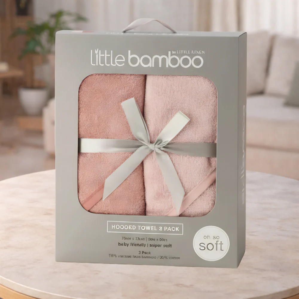 Tlcc Little Bamboo Hooded Towel 2Pk - Dusty Rose